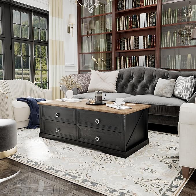 Rustic Coffee Table with Drawers 47 inch Living Room Tables with Storage - Image 9