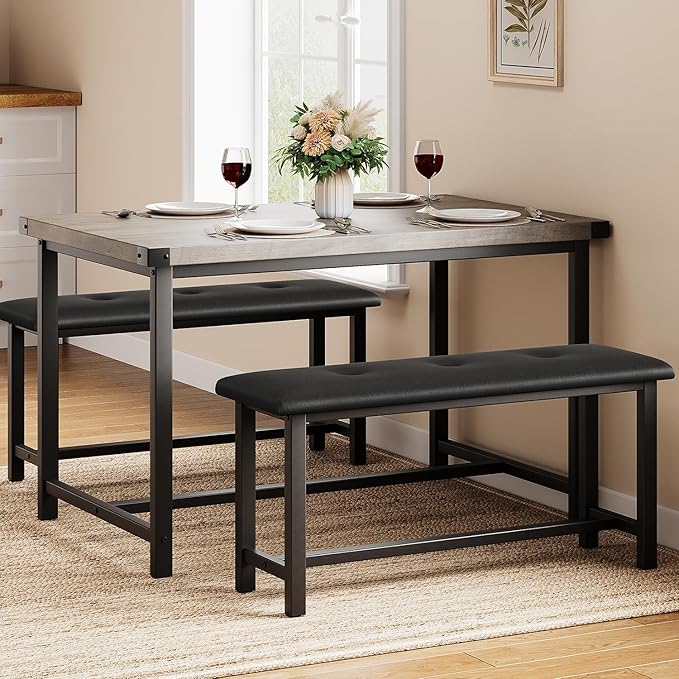 Garvee Dining Table with 2 Benches, Kitchen Table with 2 Upholstered Benches - Image 7
