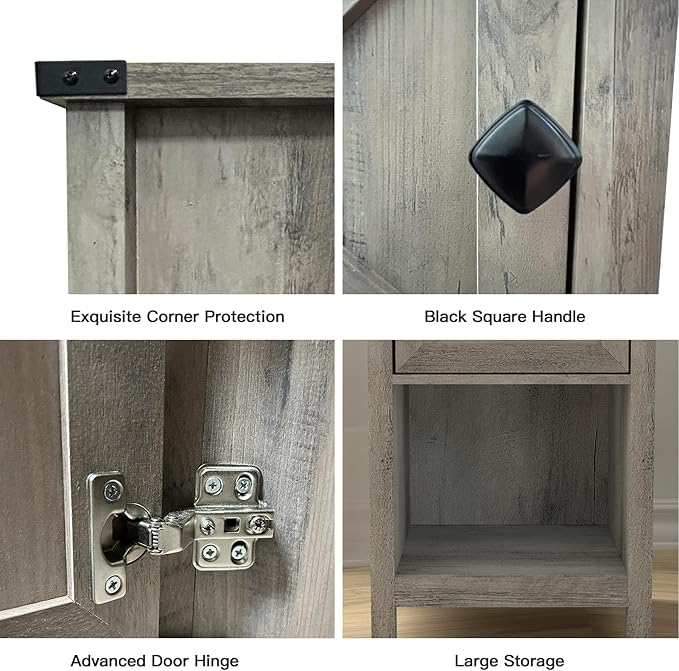 Rustic Nightstand with Charging Station, Night Stand with Barn Door and Drawer - Image 5