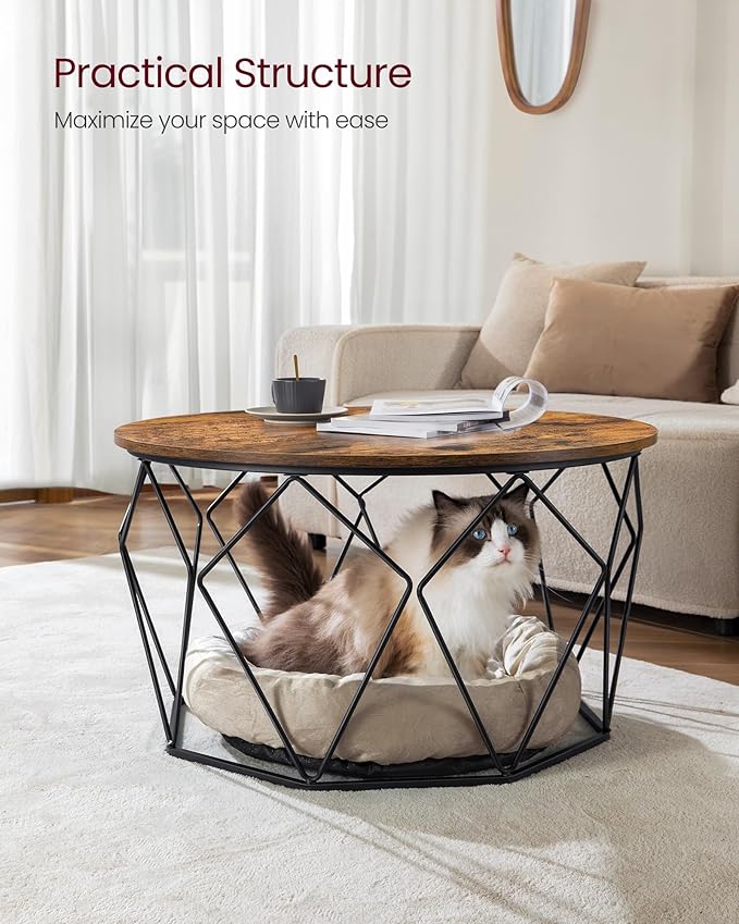 VASAGLE Round Coffee Table for Living Room, Cage Cocktail Table - Image 4
