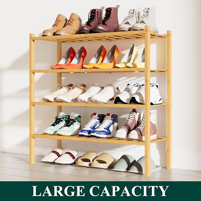 Smiry Shoe Rack, 4 Tier Bamboo Shoe Organizer, Stackable Free Standing Wooden - Image 5