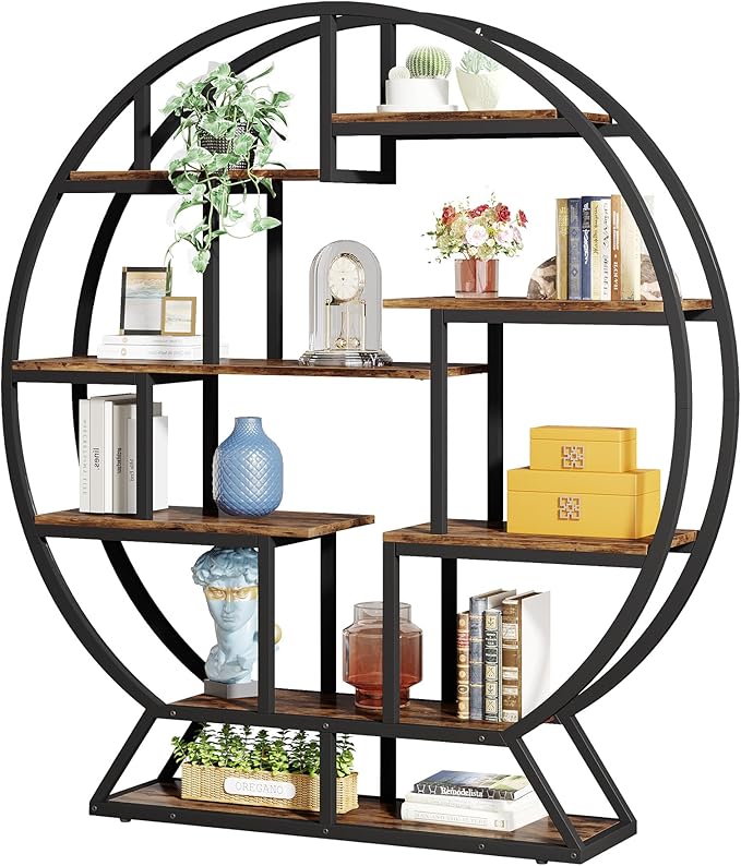 Tribesigns Bookshelf, Round Bookshelves Etagere Bookcase, 63 Inch Industrial - Image 8