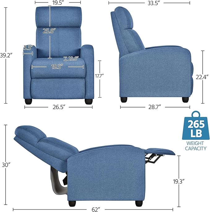 Yaheetech Fabric Recliner Chair Sofa Ergonomic Adjustable Single Sofa - Image 3