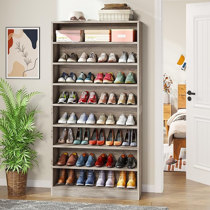 Tribesigns Tall Shoe Cabinet, 9 Tiers 40-45 Pairs Heavy Duty Wood Freestanding - Image 5