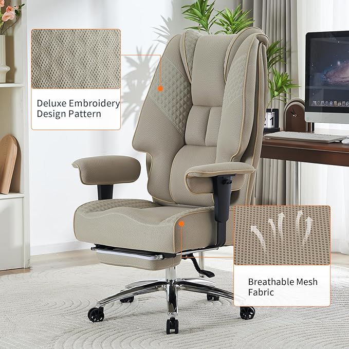 Big and Tall Office Chair 400lbs Wide Seat, Leather High Back Executive Office - Image 6