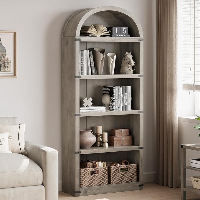 GarveeHome Bookcase 5 Shelf Arched Bookshelf 71.65in Tall Bookcase Farmhouse by GarveeHome