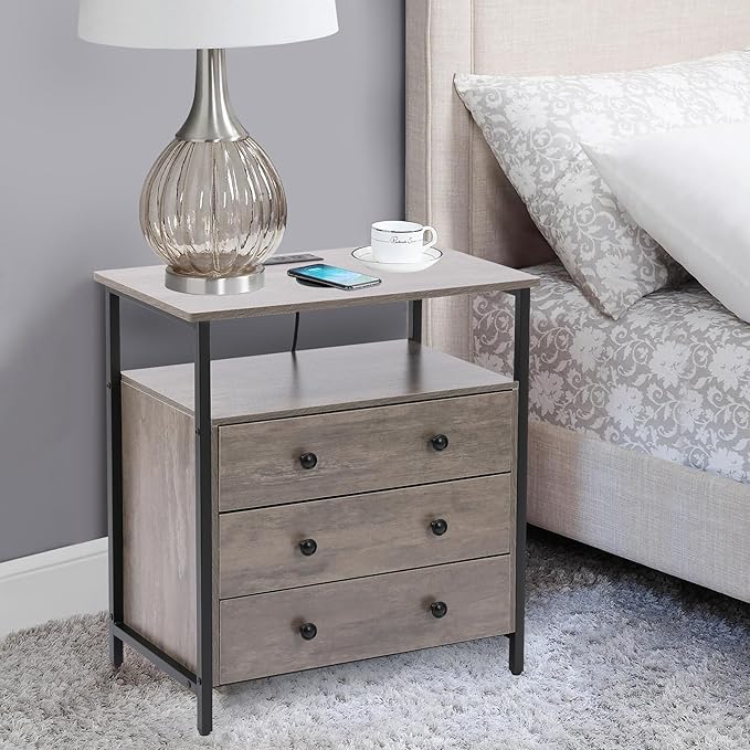 3 Wooden Drawers Nightstand, 27 Inch Wide Night Stand Set 2 - Image 2
