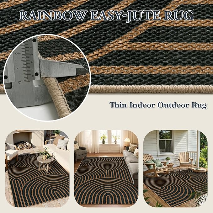 Lahome Modern Rainbow Easy Jute Carpet, Washable 5x7 Area Rugs - Image 4