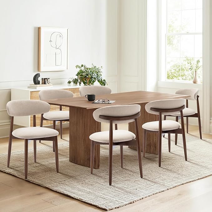 COLAMY Wooden Dining Chairs Set of 6, Modern Upholstered Fabric Dining Room by COLAMYINC