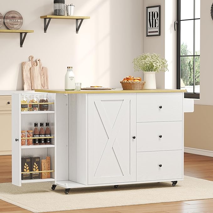 IRONCK Kitchen Island with Storage, 47.2in Rolling Island on Wheels, Kitchen - Image 3