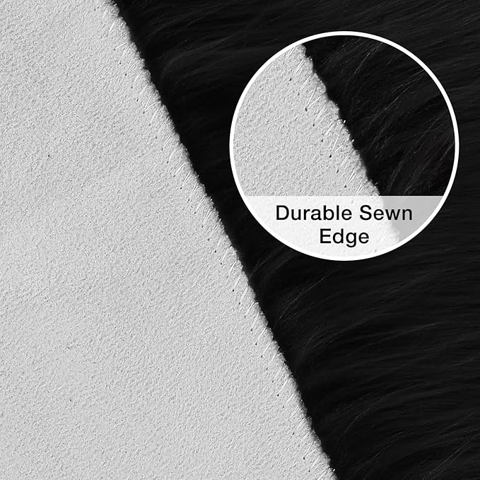 duduta Black Faux Sheepskin Round Rug 4x4 ft, Fluffy Shag Fur Bedroom Nursery - Image 3