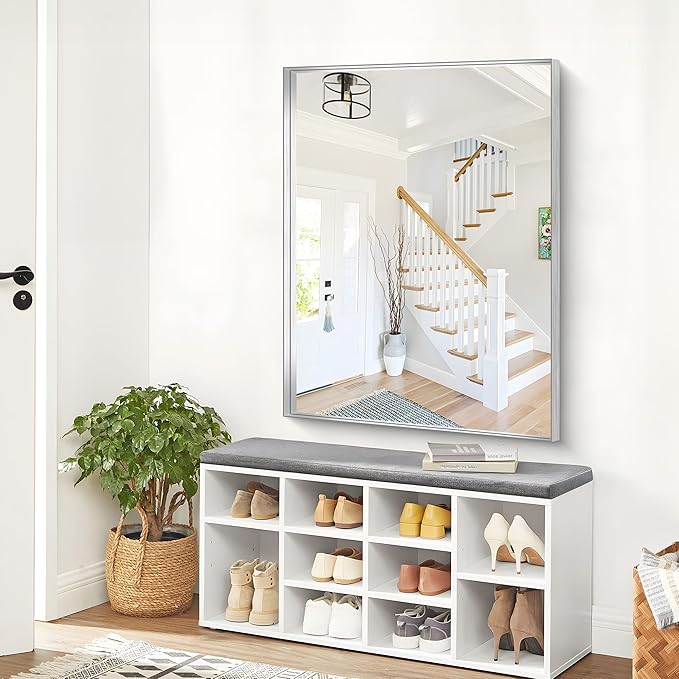 Silver Bathroom Mirror, 36x48 Inch Rectangular Deep Frame Mirror, Large Wall - Image 5