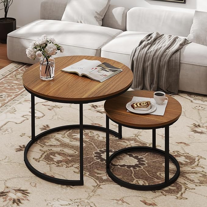 Nesting Tables Set of 2, Round Coffee Table, Small Nesting Coffee Table by Otterease
