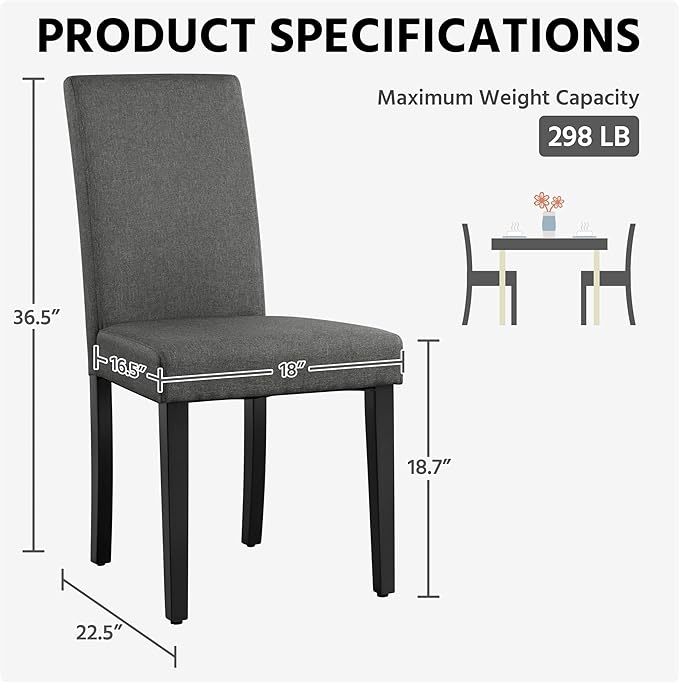 Yaheetech Dining Chairs Set of 2 Fabric Upholstered Parson Kitchen Chairs - Image 3