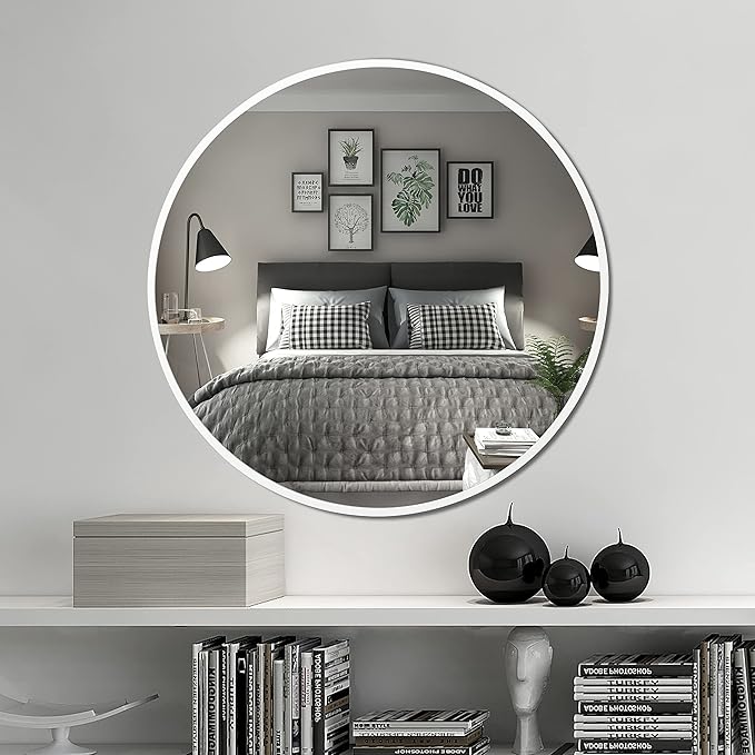 FrameWorks 28" Deluxe Contemporary White Circular Aluminum Mirror - Image 4