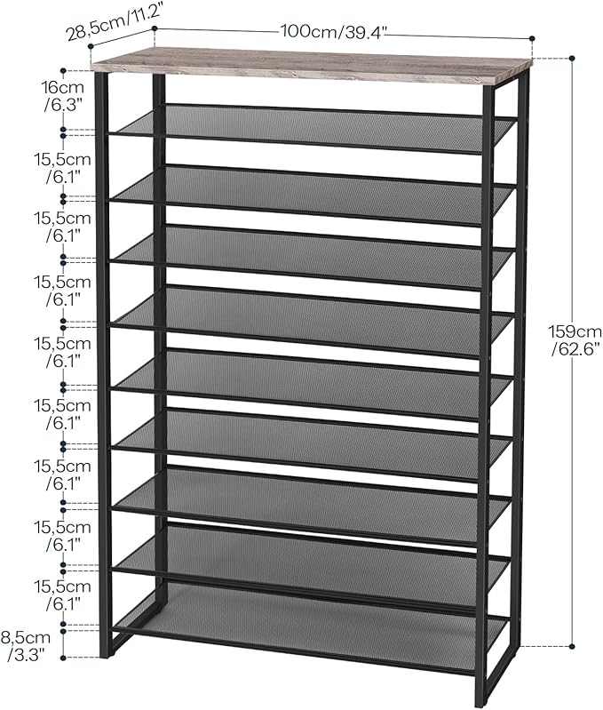 HOOBRO 10-Tier Shoe Rack, 39.4" L Shoe Storage Organizer, Large Capacity Shoe - Image 5