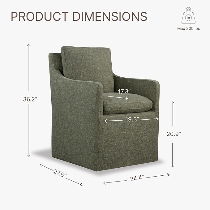 Upholstered Dining Chairs with Casters No Assembly Modern Accent Armchair with - Image 3