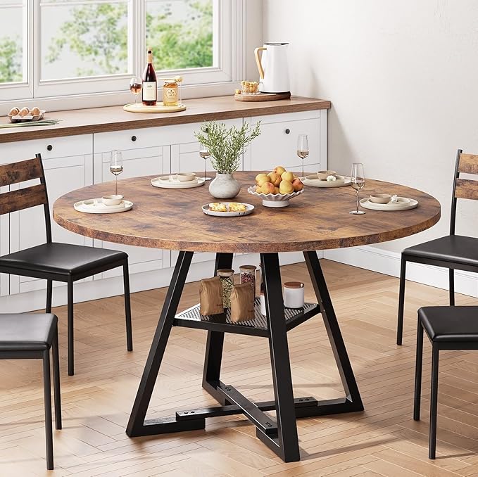 Round Dining Table for 4, Kitchen Dining Room Circle Dinner Pedestal Table - Image 4