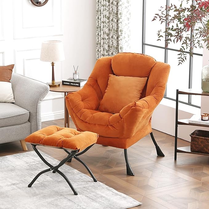 Large Lazy Chair with Ottoman, Accent Reading Chair with a Throw Pillow - Image 5