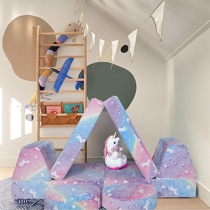 MeMoreCool Modular Glow Sofa for Kids, 8-Piece Convertible Foam Couch Play Set - Image 2