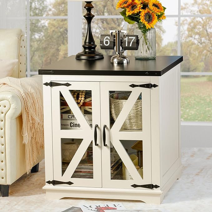 Farmhouse End Table, Rustic Square Sofa Beside Table by Expandyourspacewithendlesspossibilities
