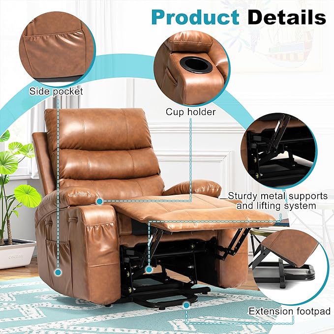 Recliner Chair Power Lift Massage Chair Full Body 21" Large Size Electric - Image 5