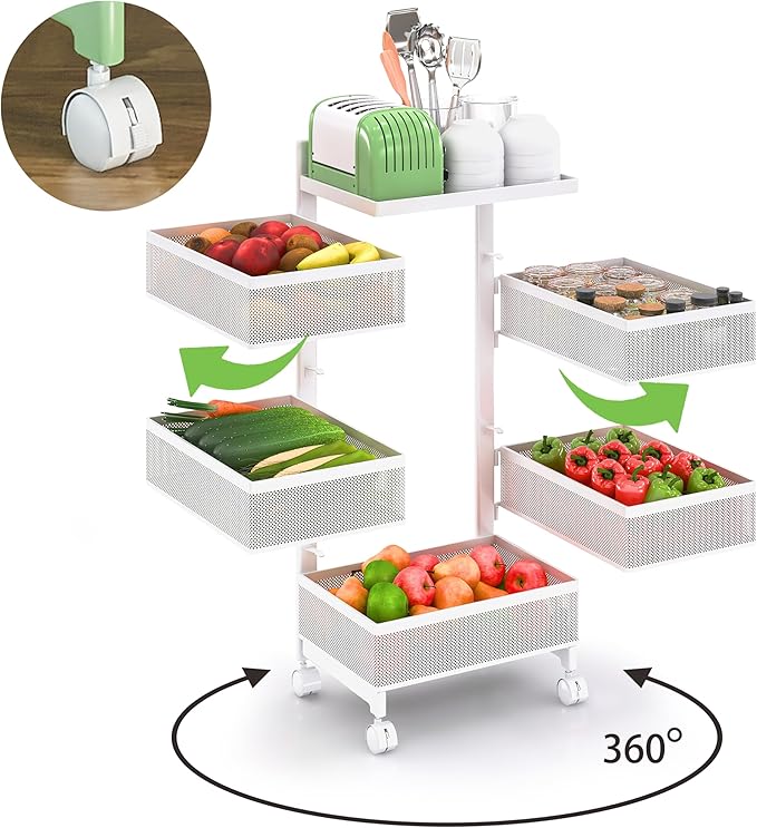 Fruit Basket for Kitchen No Assembly, Rolling Rotating Storage Cart, Bathroom - Image 8