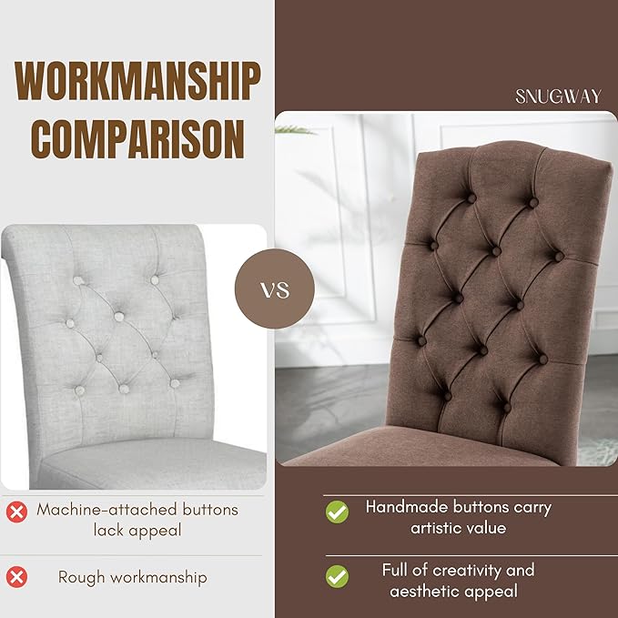 Tufted Upholstered Parsons Dining Chair Set Fabric Diner Accent Stylish Modern - Image 6