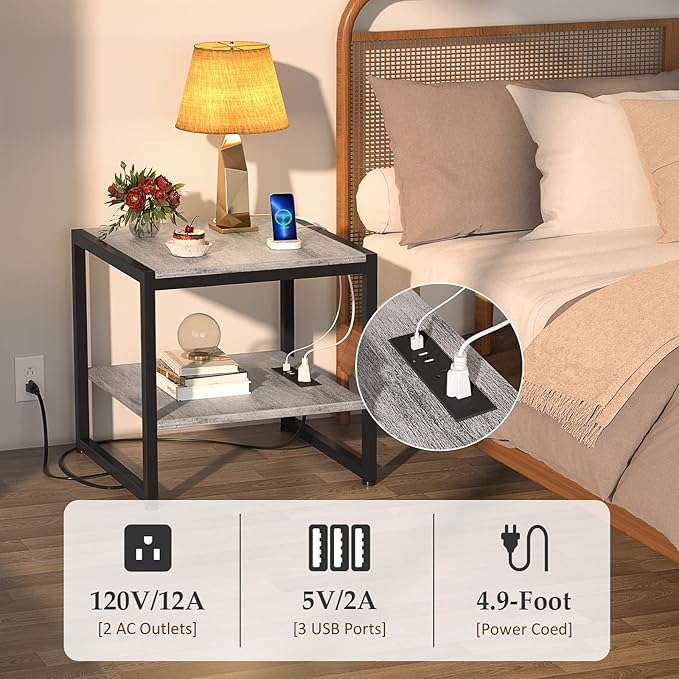 Homieasy End Table with Charging Station, 20 Inch Square Side Table with USB - Image 4