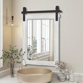 Farmhouse Barn Door Mirror: 22"x30" White Rustic Wood Frame Mirror by Besdomus