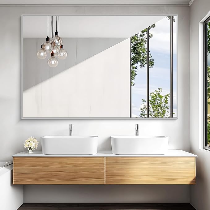 KOCUUY Large Silver Bathroom Mirror, 60x40 inch Rectangular Mirror - Image 2