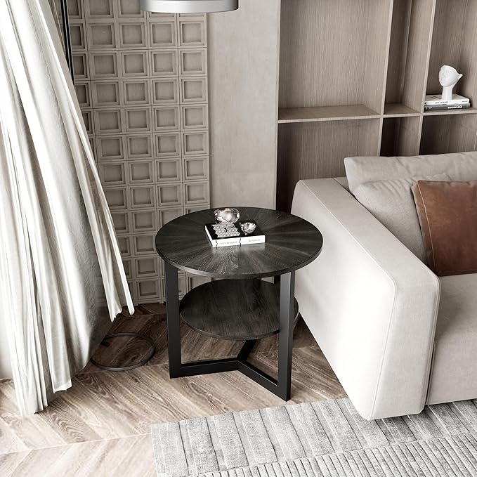 LEEMTORIG Round Side Table, Large 2-Tier End Table Nightstand - Image 4