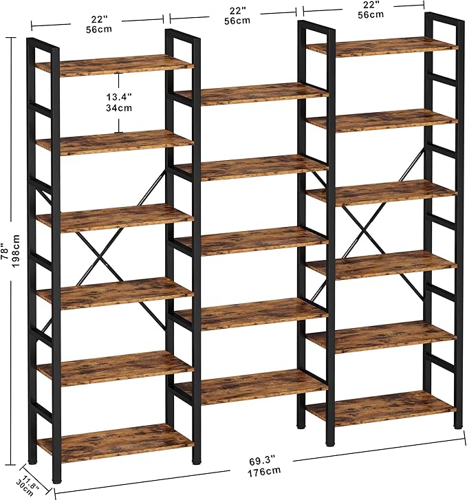IRONCK Bookshelves 6 Tiers Triple Wide Industrial Bookshelf, Large Etagere - Image 3