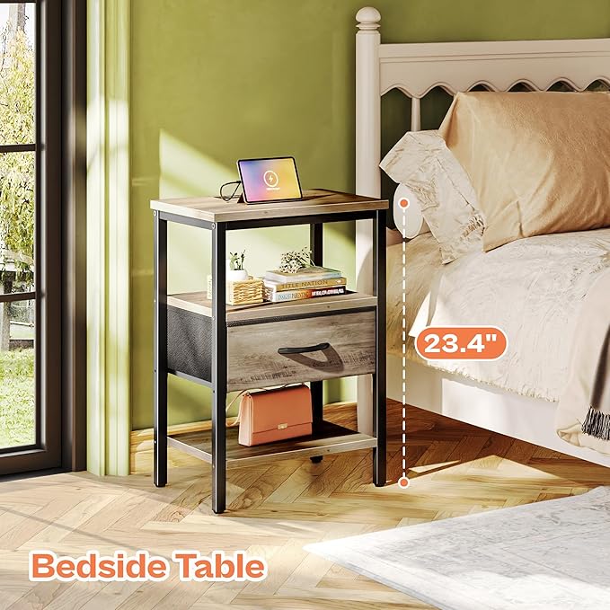 SUPERJARE Nightstand with Charging Station, Bed Side Table with Adjustable - Image 3