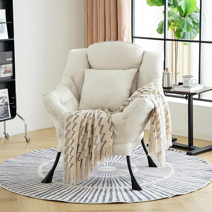 Lazy Chair with Pillow for Living Room, Modern Lounge Accent Chair with Armrests - Image 9