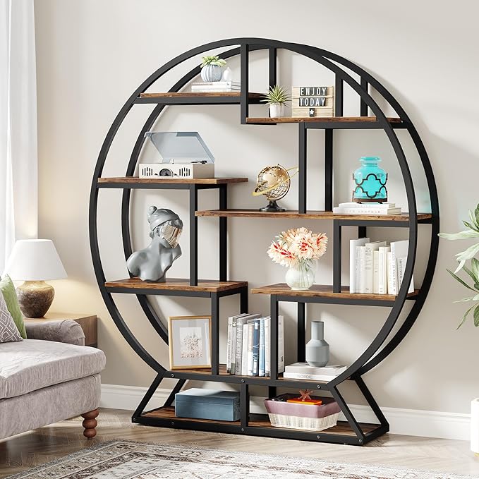 Tribesigns Bookshelf, Round Bookshelves Etagere Bookcase, 63 Inch Industrial - Image 5