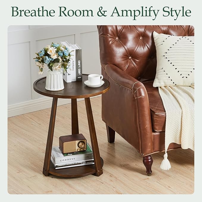 Round Solid Wood Side Table - Image 6