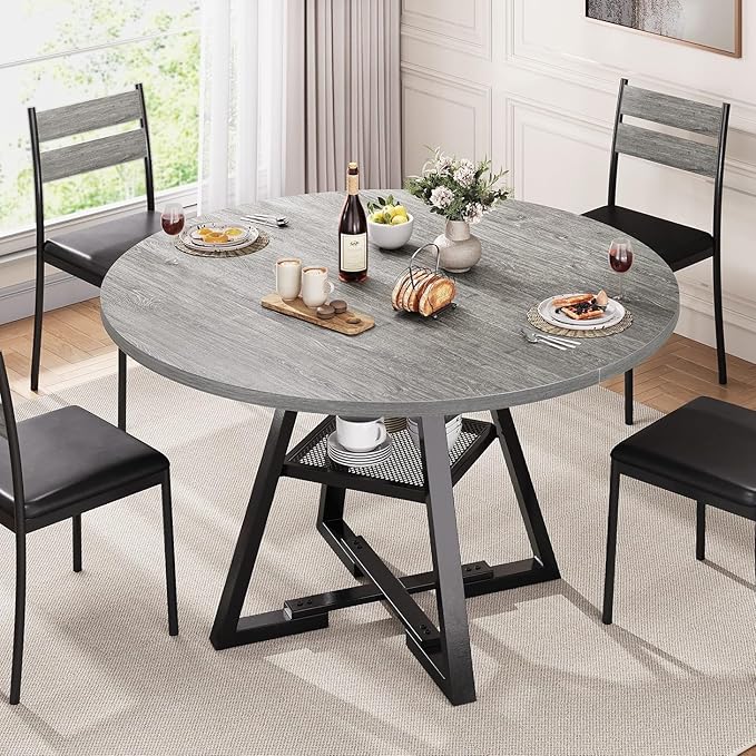 Round Dining Table for 4, Kitchen Dining Room Circle Dinner Pedestal Table - Image 3