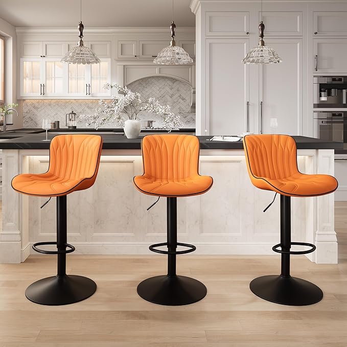 YOUNIKE 3 Orange Bar Stools Modern Swivel Counter Height Bar Chair by YOUNIKE