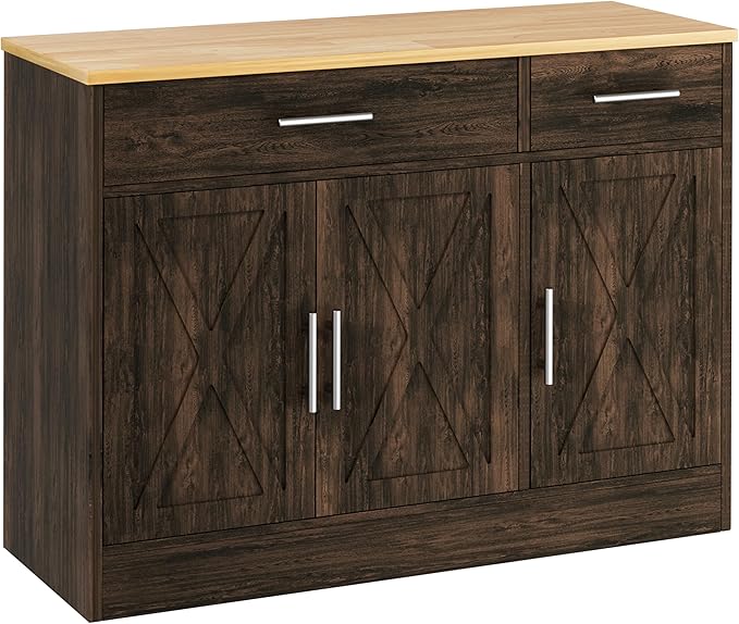 Shintenchi 3 Doors Farmhouse Sideboard Buffet Cabinet, Wood Coffee Bar Cabinet - Image 7