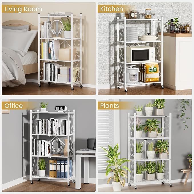 ALANNG Storage Shelves with Wheels, Bookshelf with Storage, No Assembly Metal - Image 8