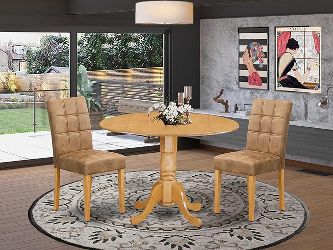 East West Furniture DLAS3-OAK-28 3 Piece Dining Table Set Includes A Wooden - Image 2