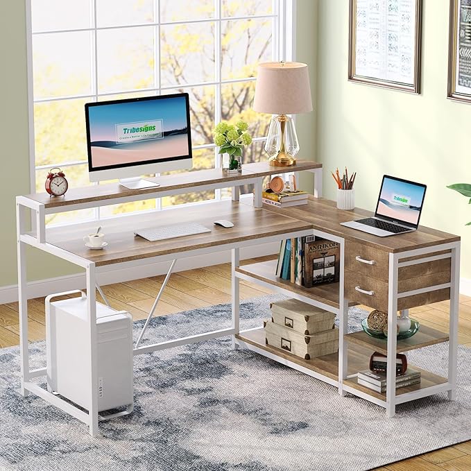 Tribesigns L Shaped Desk with Drawers and Monitor Stand, L Corner Desk with by Tribesigns