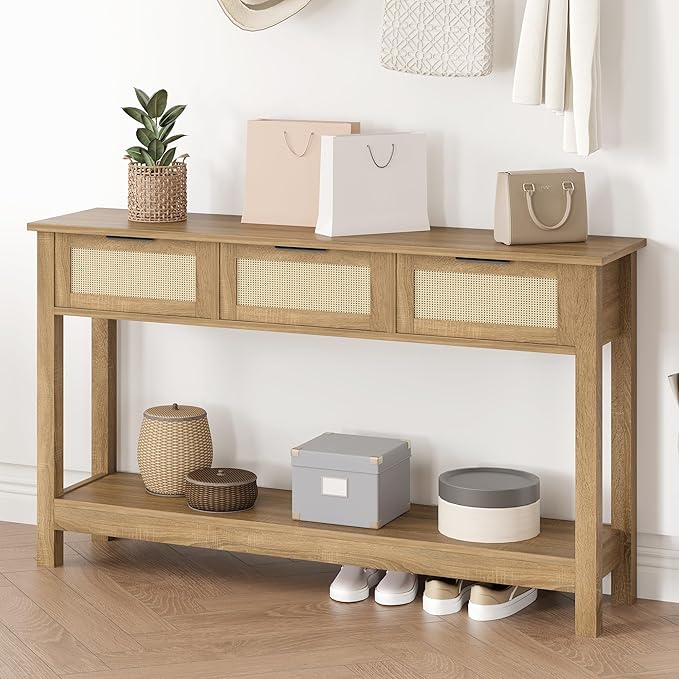 Luoxiao Rattan Console Table Boho Entryway Table - Image 11