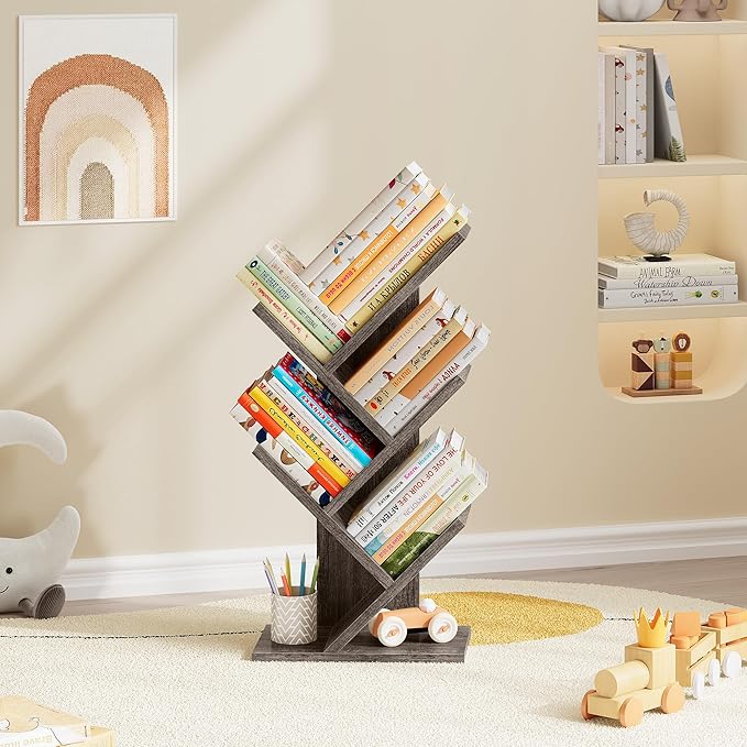 Hoctieon 4 Tier Tree Bookshelf, 4 Shelf Bookcase, Free Standing Tree Bookcase - Image 5