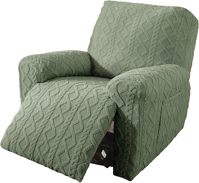 vctops Christmas Green 4 Pieces Geometric Jacquard Plush Recliner Slipcovers by vctops