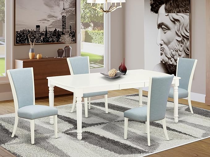 East West Furniture DOVE5-LWH-15 5 Piece Dining Table Set Includes a Rectangle - Image 2