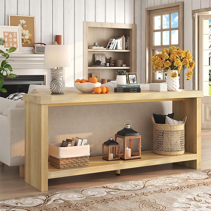 63 Inches Narrow Console Table, 2-Tier Long Sofa Tables Behind Couch Table - Image 4