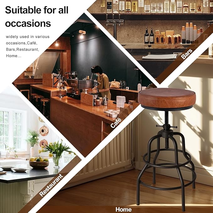 LOKKHAN Industrial Bar Stools-Swivel Leather Metal Bar Stool-20-27 Inch Tall - Image 7