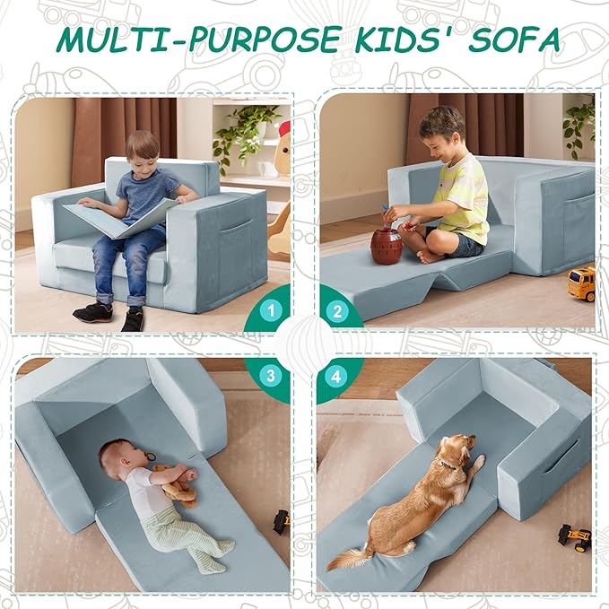 Kids Couch, 2-in-1 Toddler Chair Comfy 1-3 Years, Convertible Kids Chair - Image 6